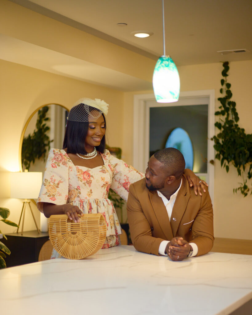Engaged couple portrait at home