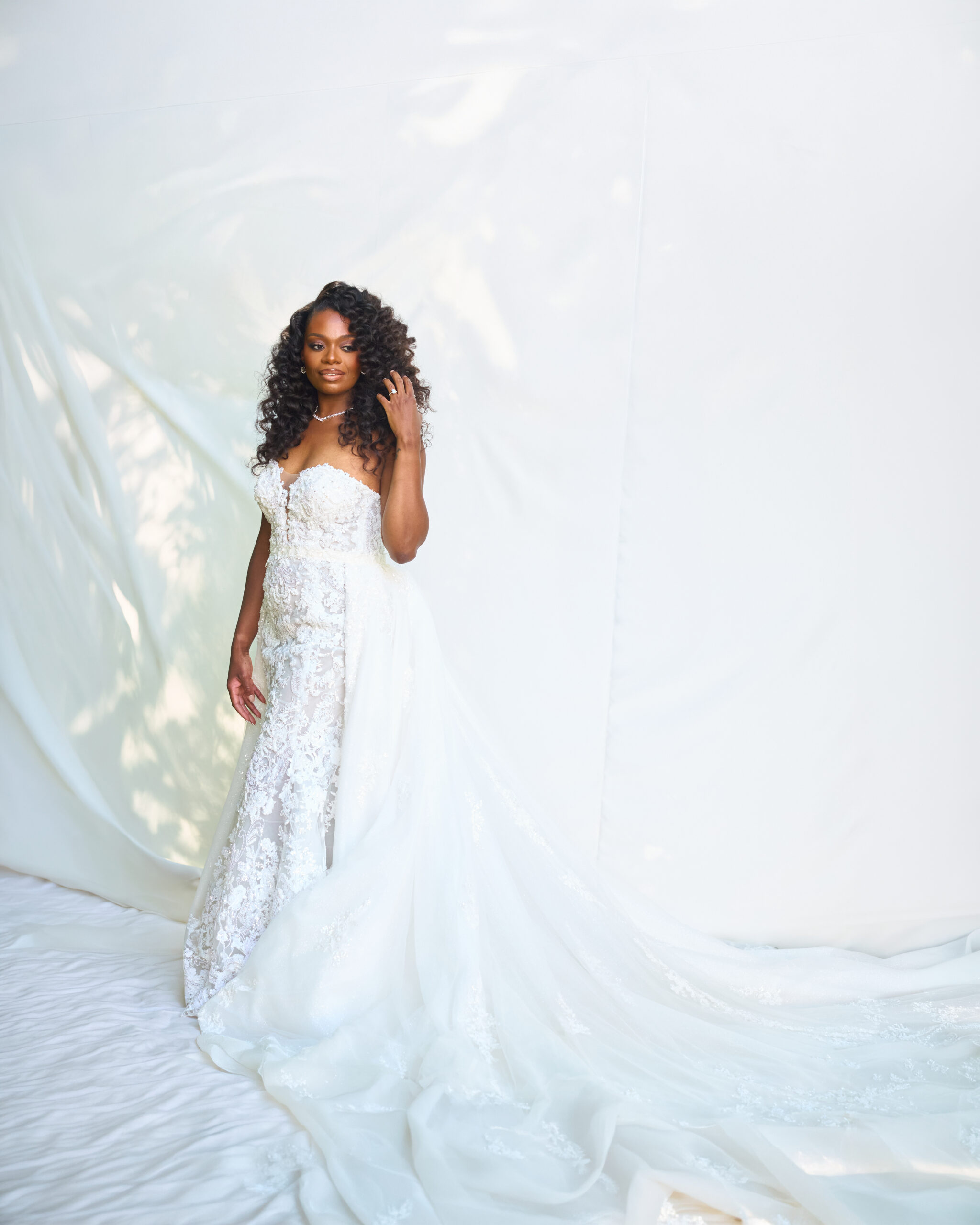 Bridal portrait in a lace gown