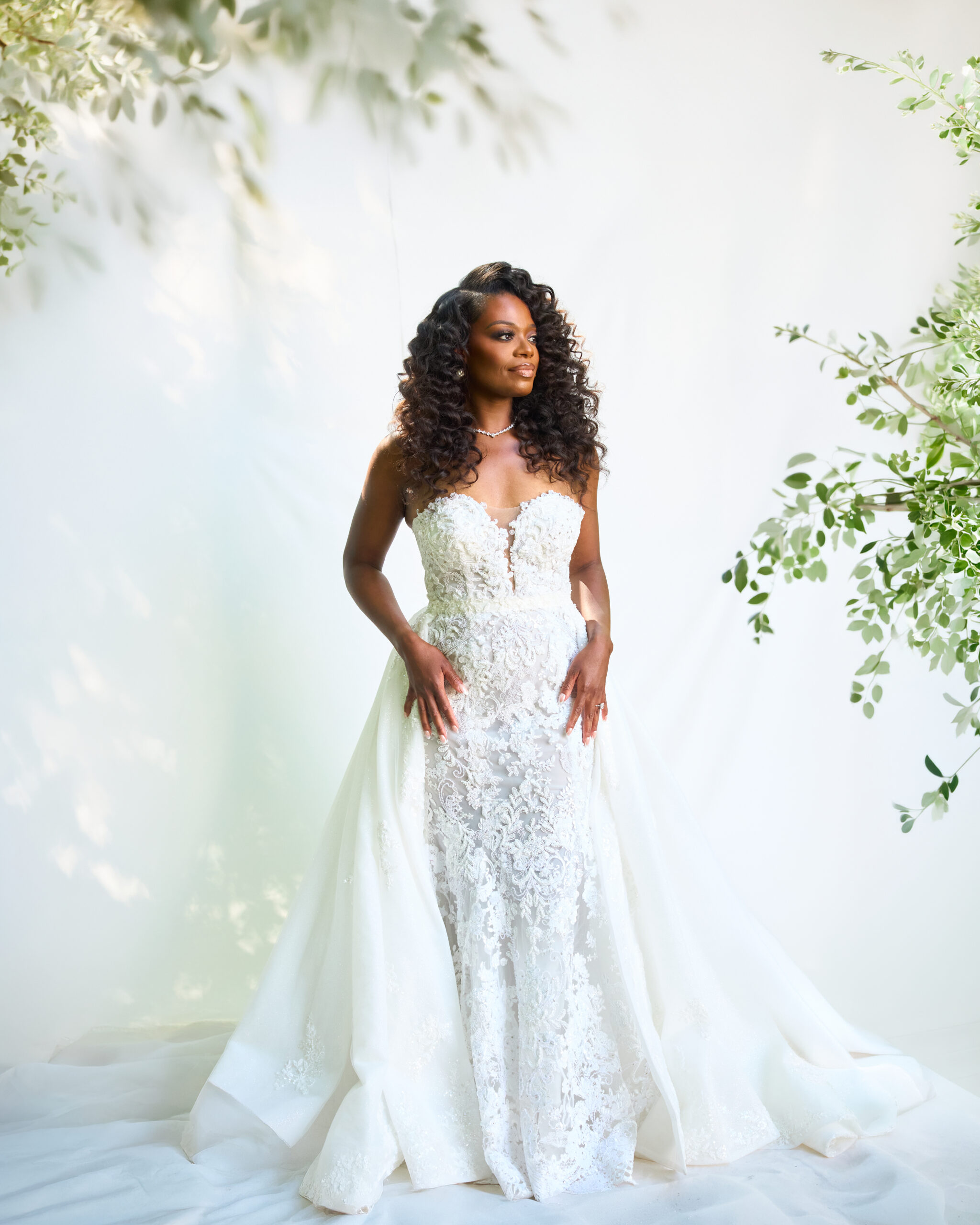 Bridal portrait among greenery