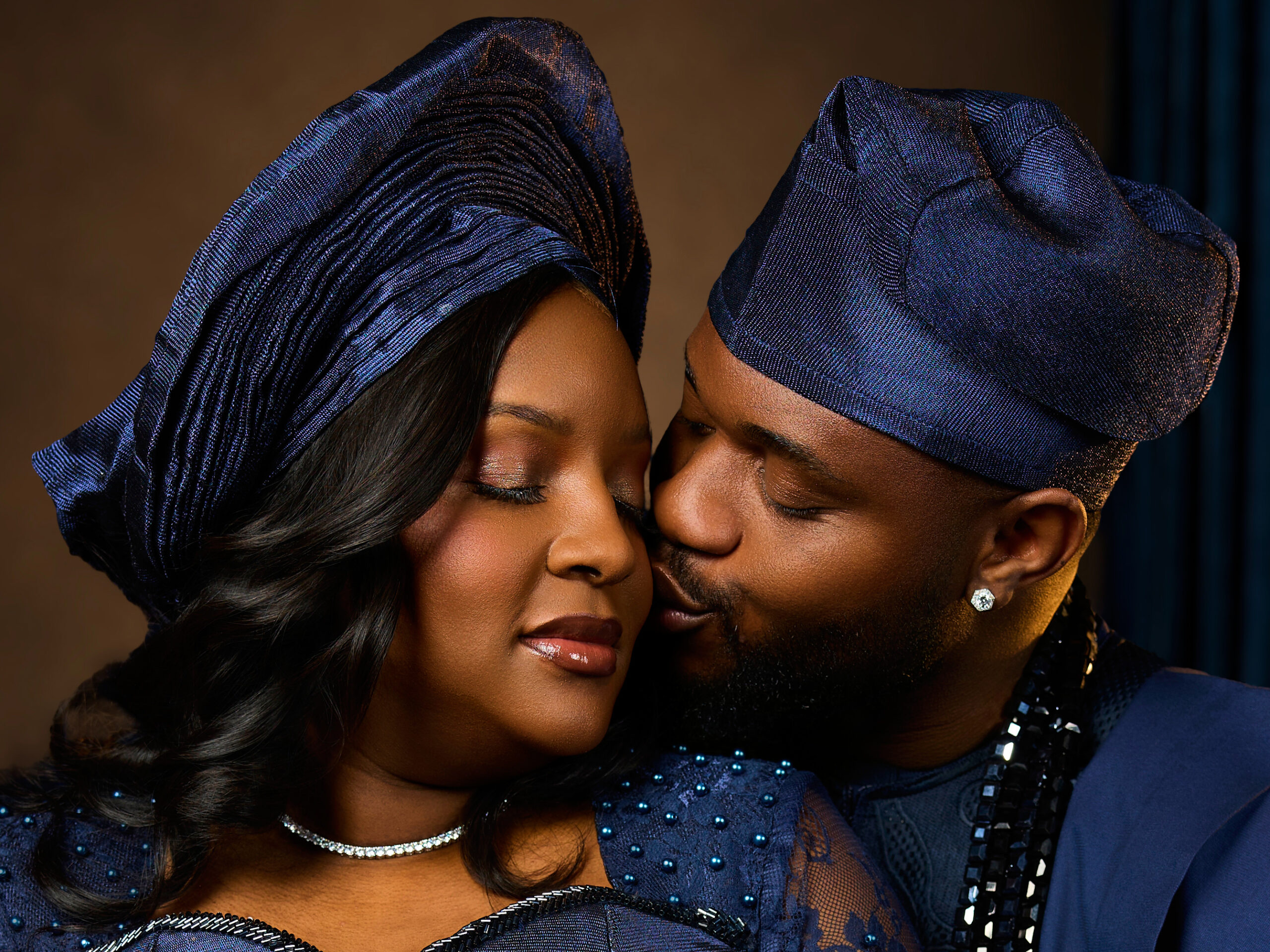 Couple in navy blue traditional attire